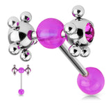Acrylic Ball With Multi Steel Ball CZ Ball Barbell Tongue Rings 14GA
