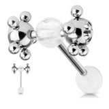 Acrylic Ball With Multi Steel Ball CZ Ball Barbell Tongue Rings 14GA