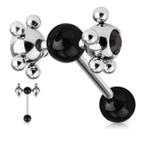 Acrylic Ball With Multi Steel Ball CZ Ball Barbell Tongue Rings 14GA