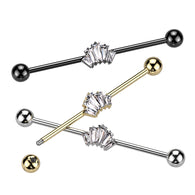 Baguette CZ Crown Surgical Steel Industrial Barbells