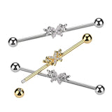 Triple Butterfly With Pave CZ Industrial Barbell