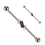 Surgical Steel Baguette CZ Center Industrial Barbells