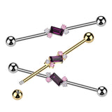Surgical Steel Baguette CZ Center Industrial Barbells