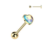 Cute! 316L Iridescent Stone Heart Barbell Tongue Rings