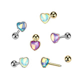 Cute! 316L Iridescent Stone Heart Barbell Tongue Rings