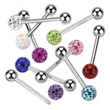 Clear Epoxy Over Multi Crystal Ferido Ball Barbell/Tongue rings