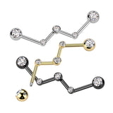 Bezel CZ Set Zig Zag Surgical Steel Industrial Barbells