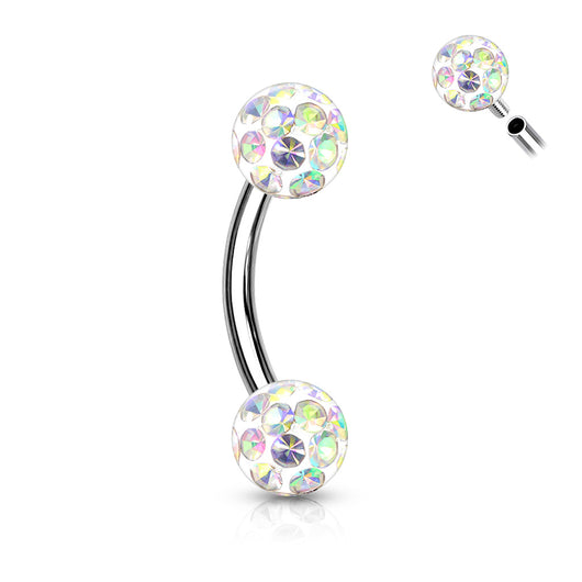 Epoxy Covered CZ Ferido Ball Curve Barbell Eyebrow Rings Daith