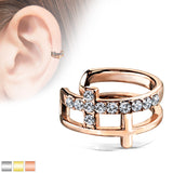Double Cross CZ Paved Non Piercing Earring Cuff