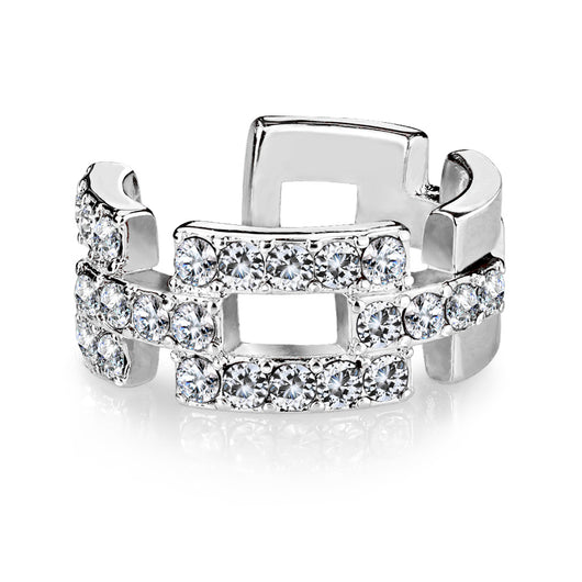 Square Links Paved CZ Non Piercing Earring Cuff