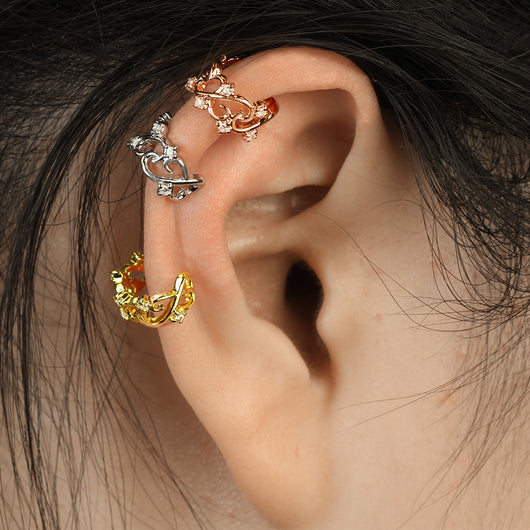 Filigree Linked Hearts CZ Non Piercing Earring Cuff