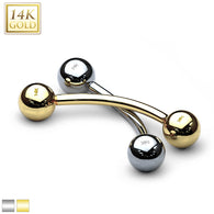 14K Solid Gold Curved Barbell Eyebrow Ring 18G