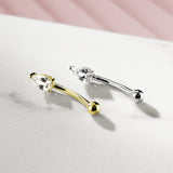 14K Solid Gold Tear Drop Prong Set CZ Curve Barbell Eyebrow Ring