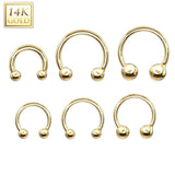 14K Solid Gold Ball End Horseshoe Circular Barbell
