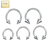 14K Solid Gold Spike End Horseshoe Circular Barbell