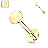 14K Solid Gold Flat Round Top Threadless Push-In Labret for Cartilage Monroe