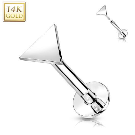 14K Solid Gold Flat Triangle Top Threadless Push-In Labret for Cartilage Monroe