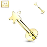 14K Solid Gold Flat Star Top Threadless Push-In Labret for Cartilage Monroe
