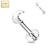 14K Solid Gold Flat Moon Top Threadless Push-In Labret for Cartilage Monroe
