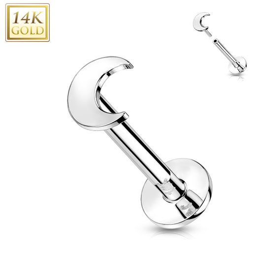 14K Solid Gold Flat Moon Top Threadless Push-In Labret for Cartilage Monroe