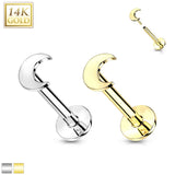 14K Solid Gold Flat Moon Top Threadless Push-In Labret for Cartilage Monroe
