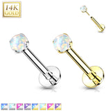 14K Solid Gold Threadless Push-in Labret Studs With Prong Opal Top