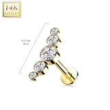 14K Solid Gold Threadless CZ Curve Bezel Top Labret Flat back Stud