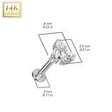 14K Solid Gold Threadless Labret With Marquise CZ Top