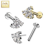 14K Solid Gold Threadless Labret With Marquise CZ Top