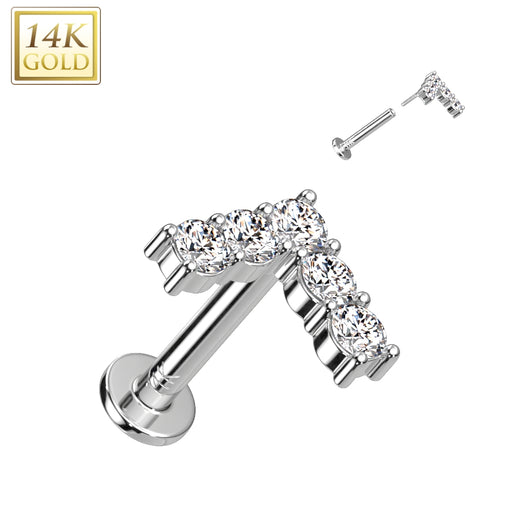 14K Solid Gold Threadless Labret With Chervon CZ Top