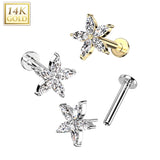 14K Solid Gold Threadless Labret With Flower CZ Top