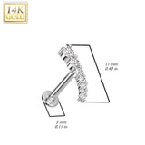 14K Solid Gold Threadless Labret With Prong CZ Curve Top