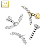 14K Solid Gold Threadless Labret With CZ Paved Curve Top