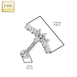 14K Solid Gold Threadless Labret With CZ Marquise Fan Top