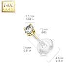 14K Solid Gold CZ Prong PTFE Flex Shaft Labret Monroe Cartilage