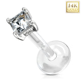 14K Solid Gold Princess Cut PTFE Flex Shaft Labret Monroe Cartilage