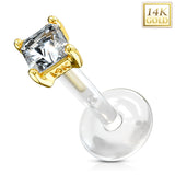14K Solid Gold Princess Cut PTFE Flex Shaft Labret Monroe Cartilage