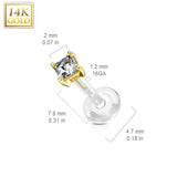 14K Solid Gold Princess Cut PTFE Flex Shaft Labret Monroe Cartilage