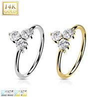 14K Solid Gold Opal or CZ Triangle Set Nose Hoop Ring Ear Cartilage Tragus