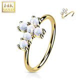 14K Solid Gold Opal or CZ Cross Nose Hoop Ring Ear Cartilage Tragus