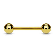 Gold IP Plated Over Surgical Steel Barbells For Tongue Industrial Nipple Ring