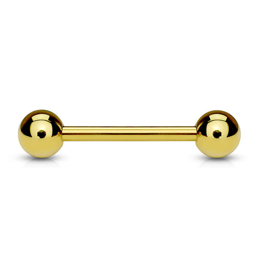 Gold IP Plated Over Surgical Steel Barbells For Tongue Industrial Nipple Ring