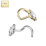 14K Solid Gold Marquise CZ Top Nose Screw Ring
