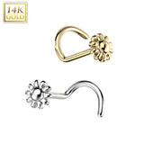 14K Solid Gold Bead Flower Top Nose Screw Ring