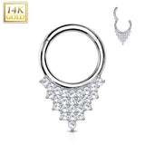 14K Solid Gold Triangle CZ Hinged Segment Hoop Ring Nose Septum Daith