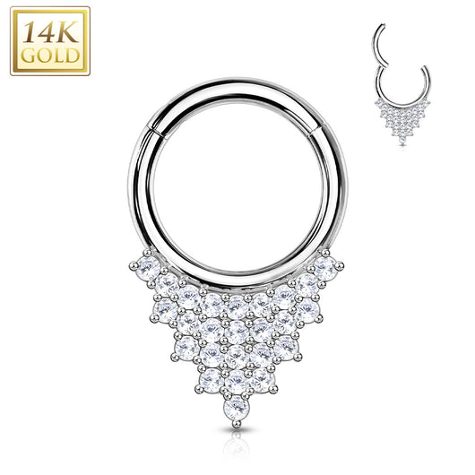14K Solid Gold Triangle CZ Hinged Segment Hoop Ring Nose Septum Daith