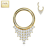 14K Solid Gold Triangle CZ Hinged Segment Hoop Ring Nose Septum Daith