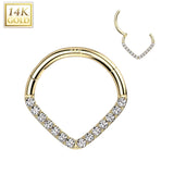 14K Solid Gold Paved Chevron Hinged Hoop Ring Nose Septum Daith
