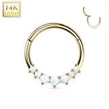 14K Solid Gold Opal CZ Hinged Segment Hoop Ring Nose Septum Daith