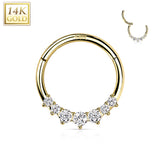 14K Solid Gold Opal CZ Hinged Segment Hoop Ring Nose Septum Daith